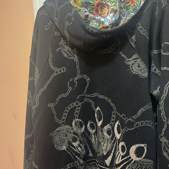 Vintage Christian Audigier Y2K all over skull reversible hoodie very soft warm - Picture 2 of 11